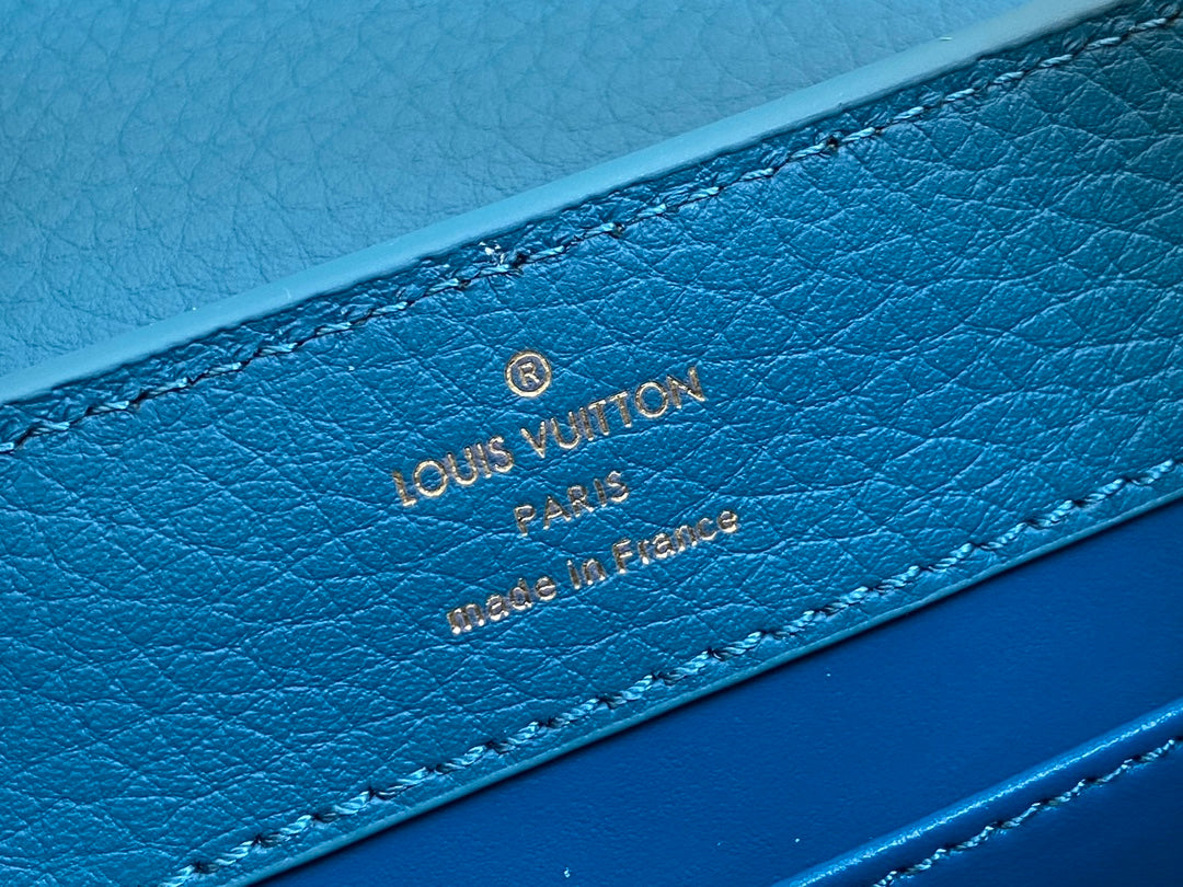 LOUIS VUITTON CAPUCINES MINI 21 BLUE TAURILLON GOLD HARDWARE