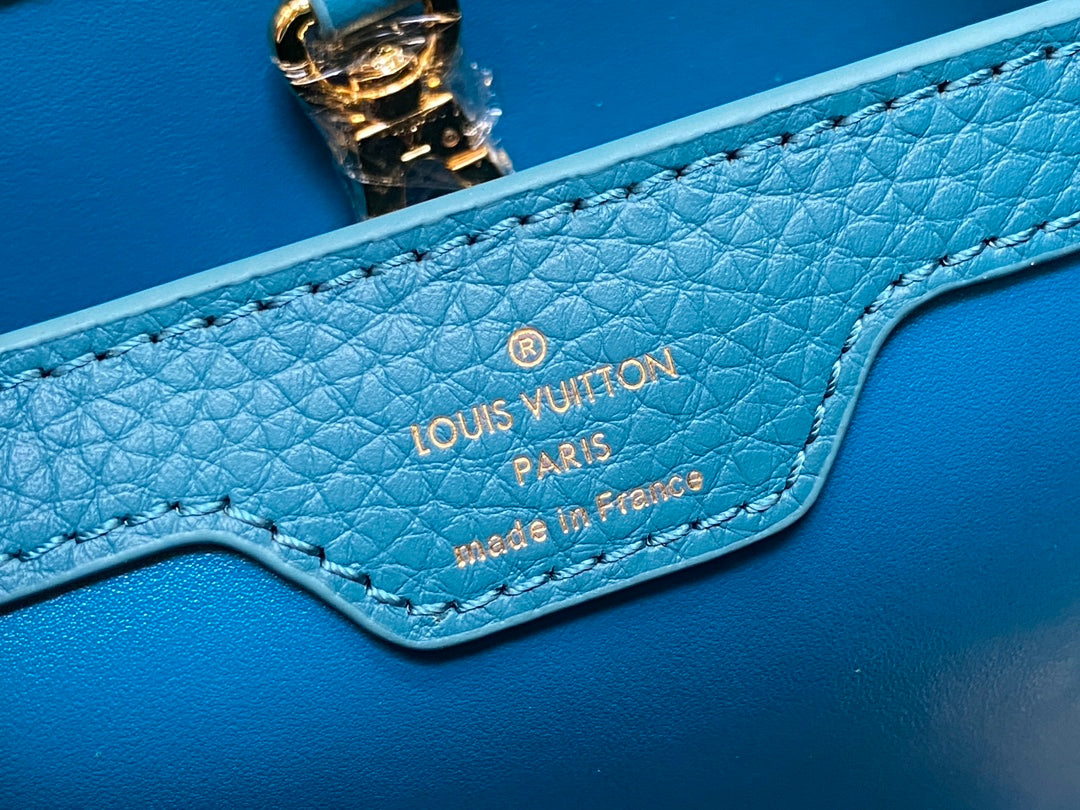 LOUIS VUITTON CAPUCINES BB 27 BLUE TAURILLON GOLD HARDWARE