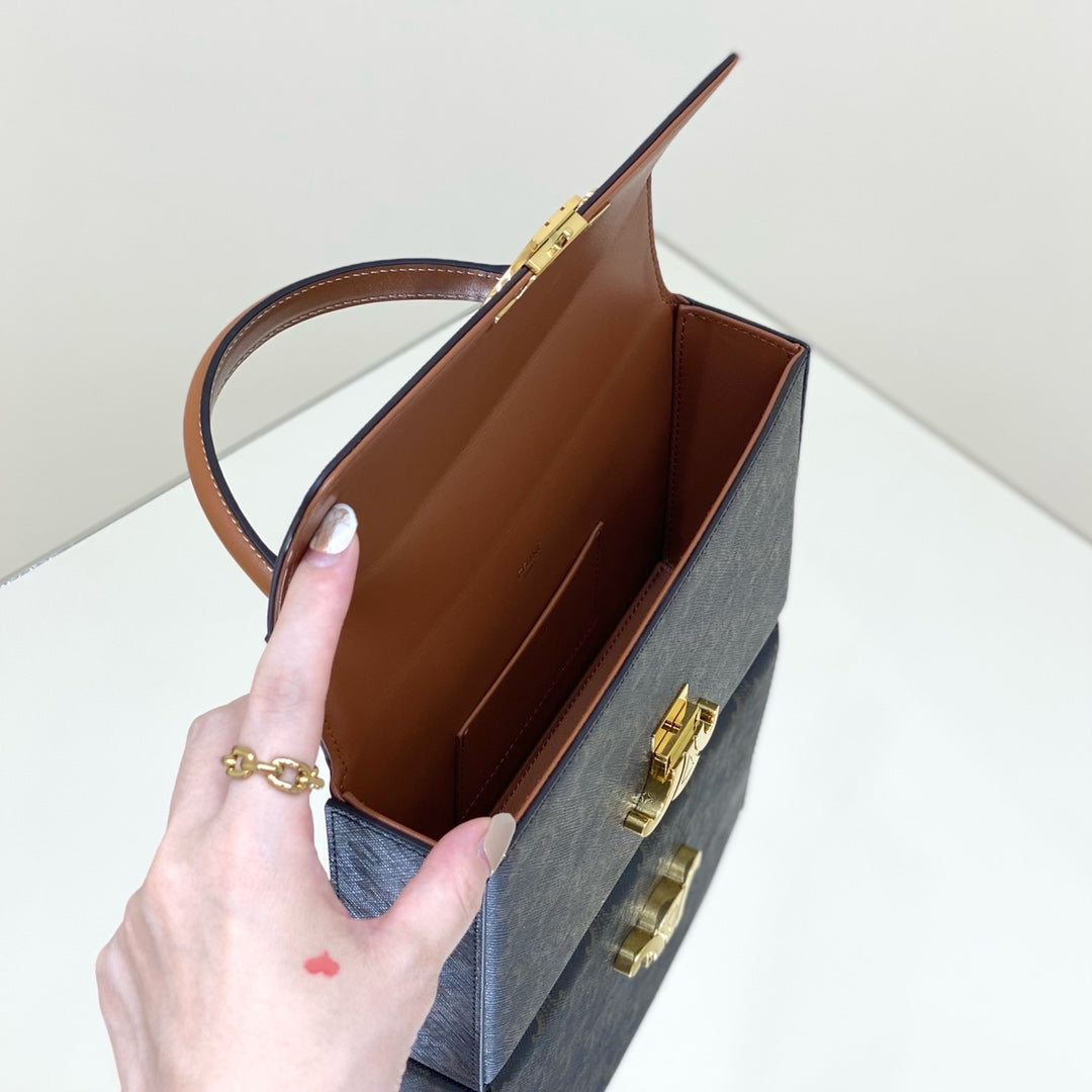 CELINE BOX TRIOMPHE 22 BLACK PATTERN NATURAL CALFSKIN