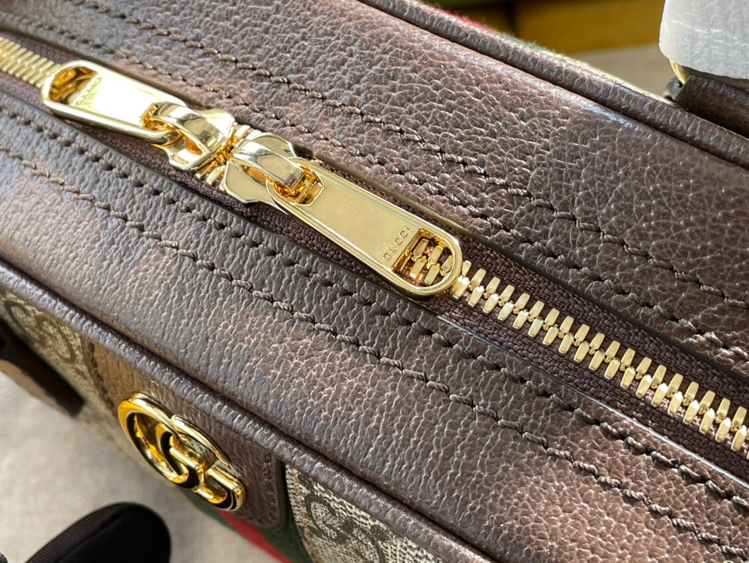 GUCCI OPHIDIA SMALL 21 SHOULDER BAG BEIGE AND EBONY SUPREME CANVAS