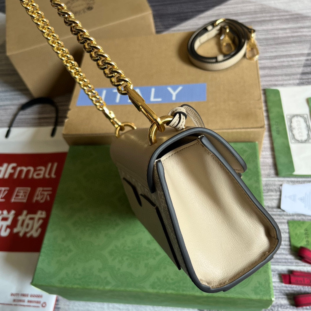 GUCCI PADLOCK 22 SMALL SHOULDER BAG IN BEIGE CALFSKIN AND CANVAS