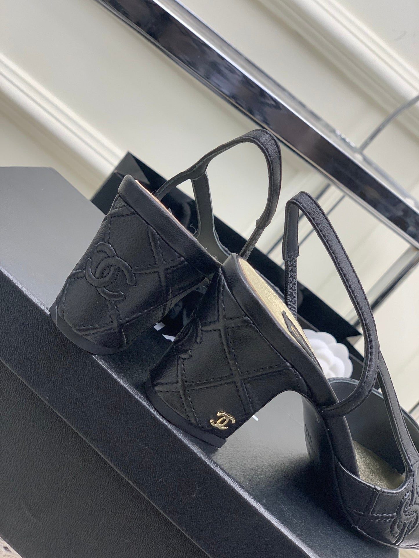 CHANEL HIGH SLINGBACKS 65 BLACK CALFSKIN