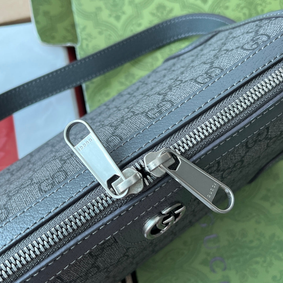 GUCCI OPHIDIA MESSENGER BAG 35 IN GREY BLACK CALFSKIN
