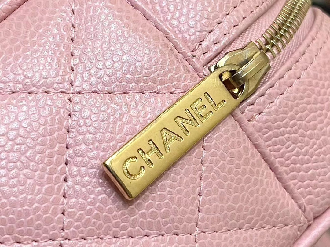 CHANEL 25S QUILTED CAVIAR BOWLING BAG 27 IN PINK CALFSKIN