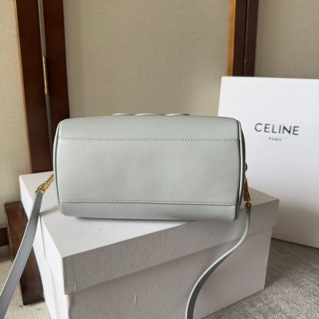 CELINE EMBOSSED TOP HANDLE BAG 20 IN GREY CALFSKIN