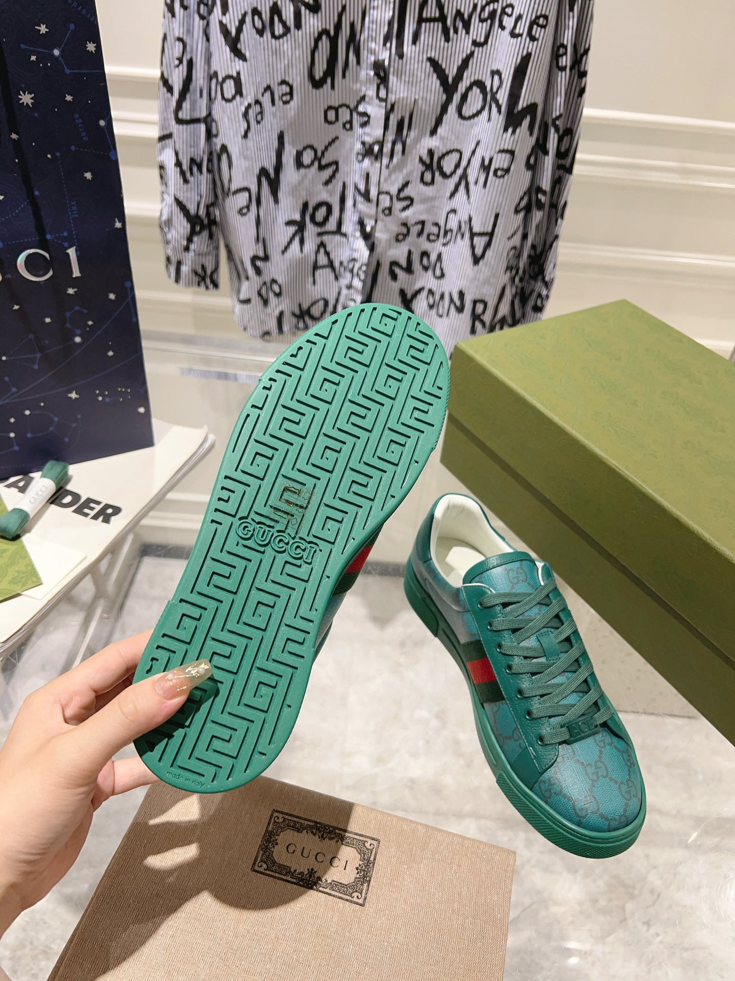 GUCCI ACE SUPREME TRAINER OCEAN CALFSKIN