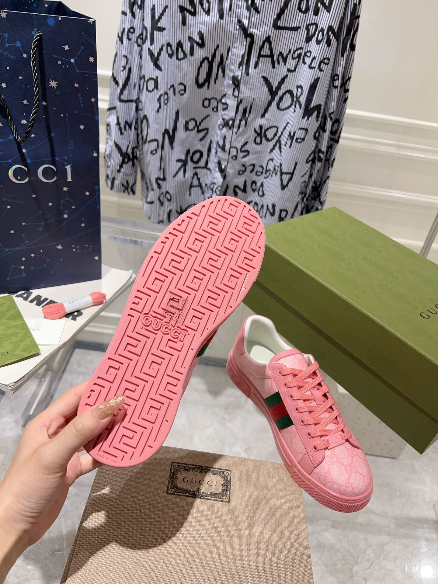 GUCCI ACE SUPREME TRAINER BRIGHT PINK CALFSKIN