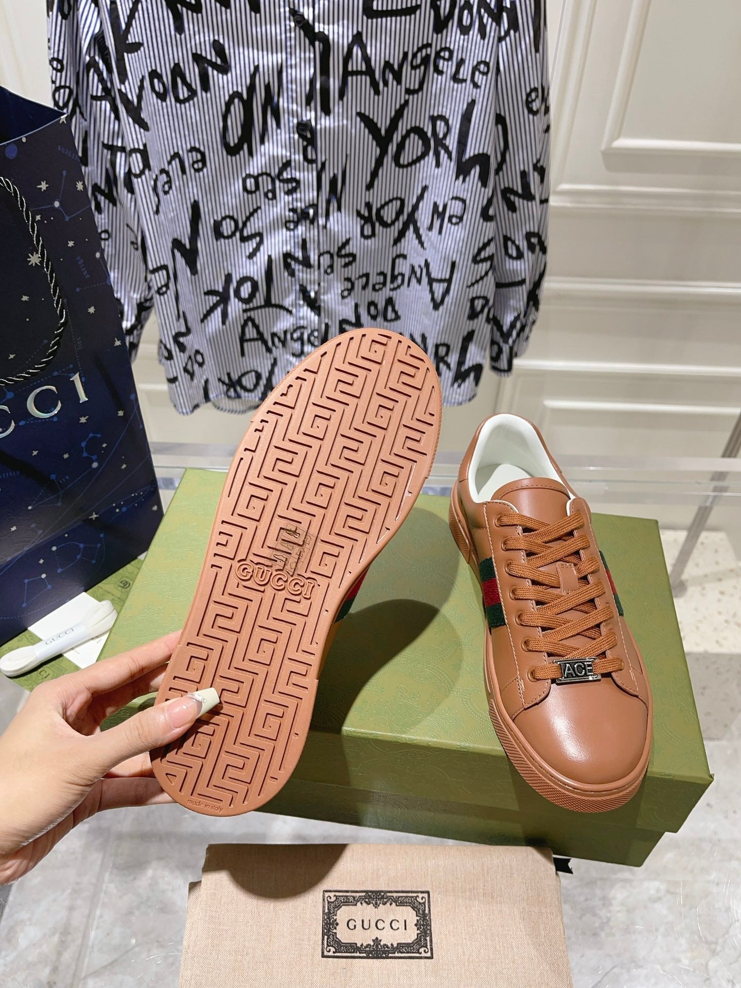 GUCCI ACE SUPREME TRAINER TAWNY CALFSKIN