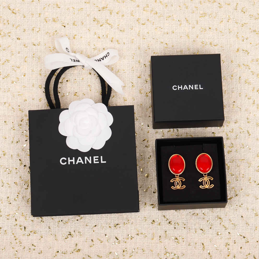 18K Chanel Red Crystal Pendant Earrings