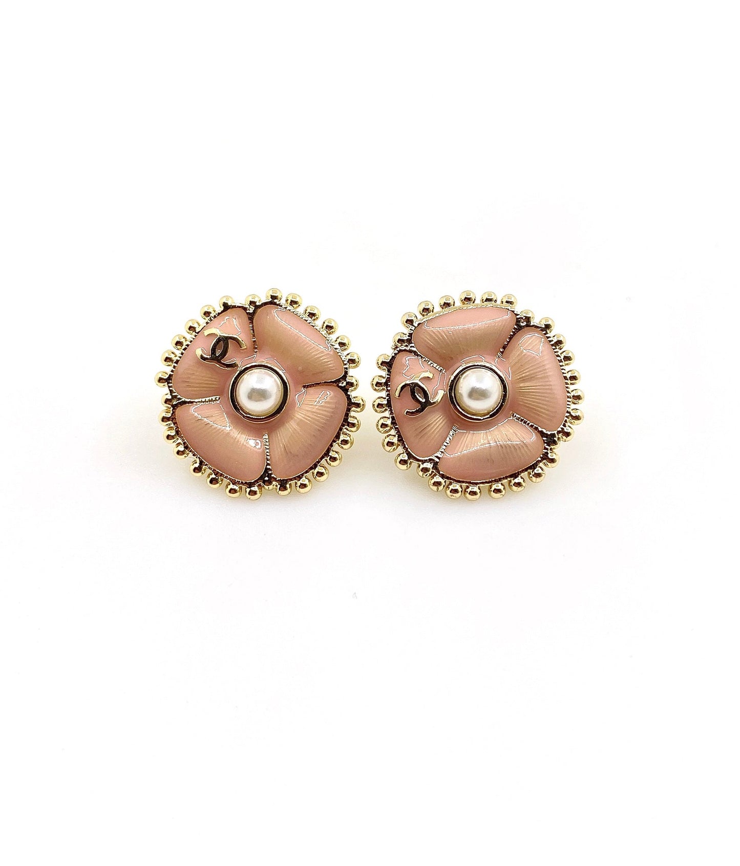 18K Chanel Pink Pearl Earrings