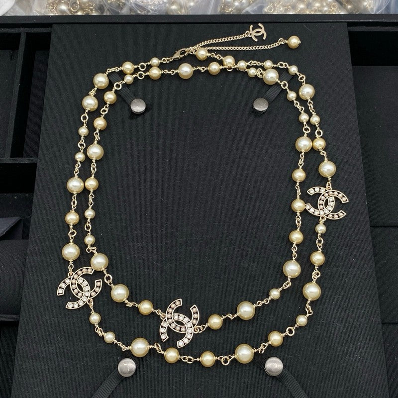 18K Chanel Long Pearls Gold Necklace