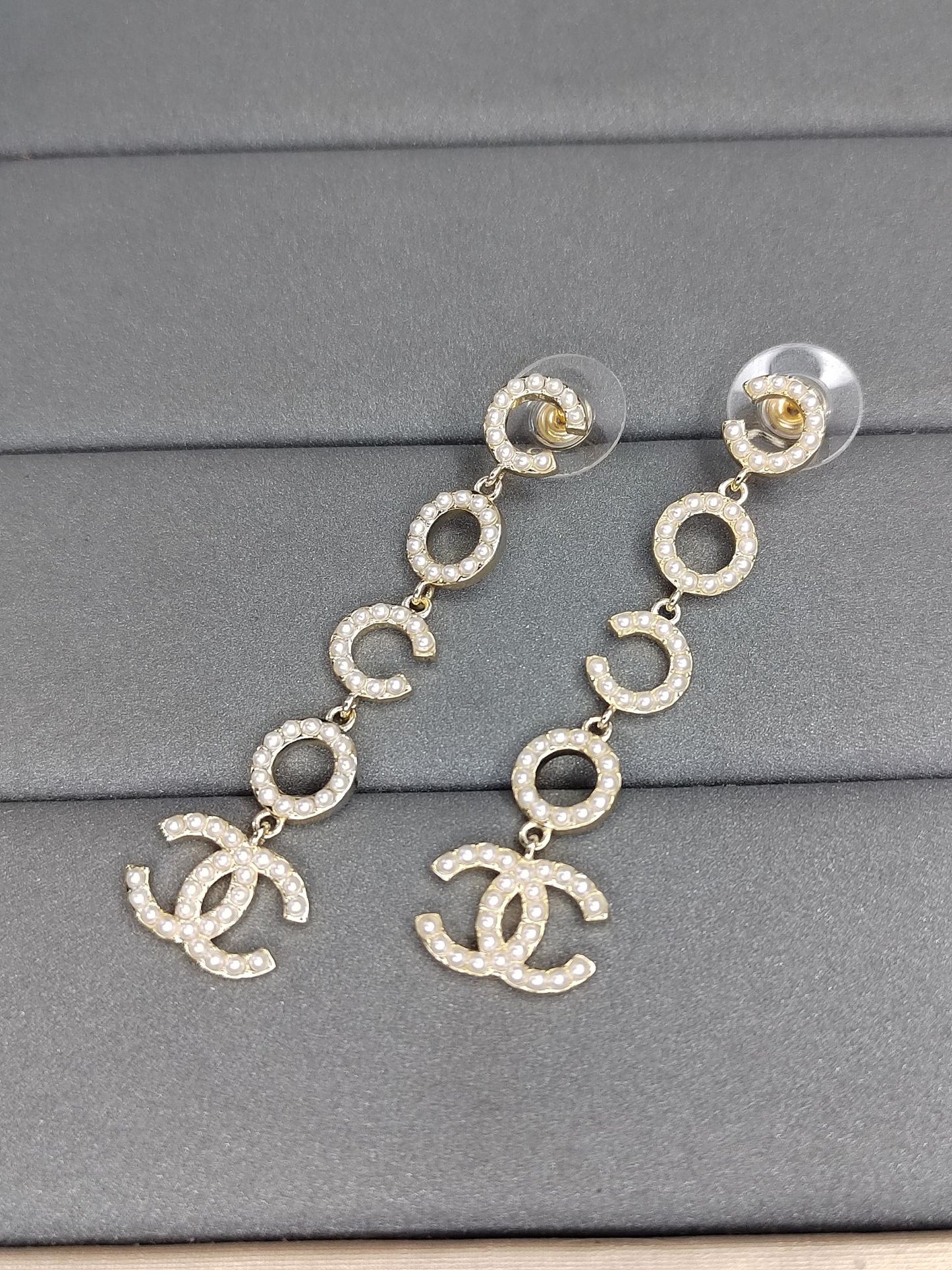18K Chanel Pearl Pendant Earrings
