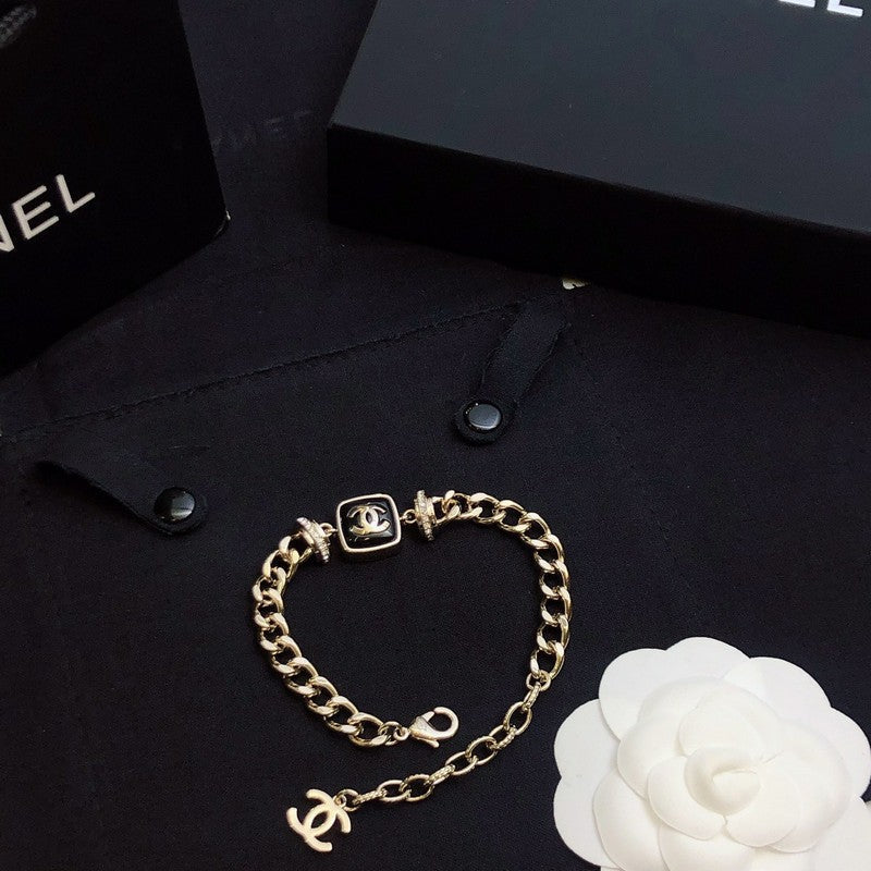 18K Chanel Black Logo Gold Chain Necklace