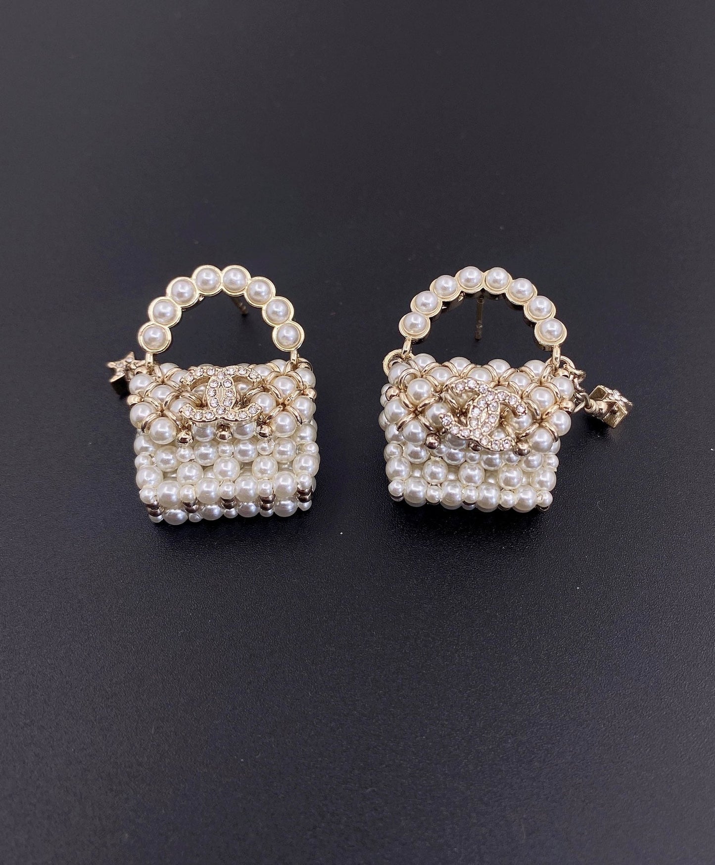 18K Chanel Small Bag Pearl Earrings