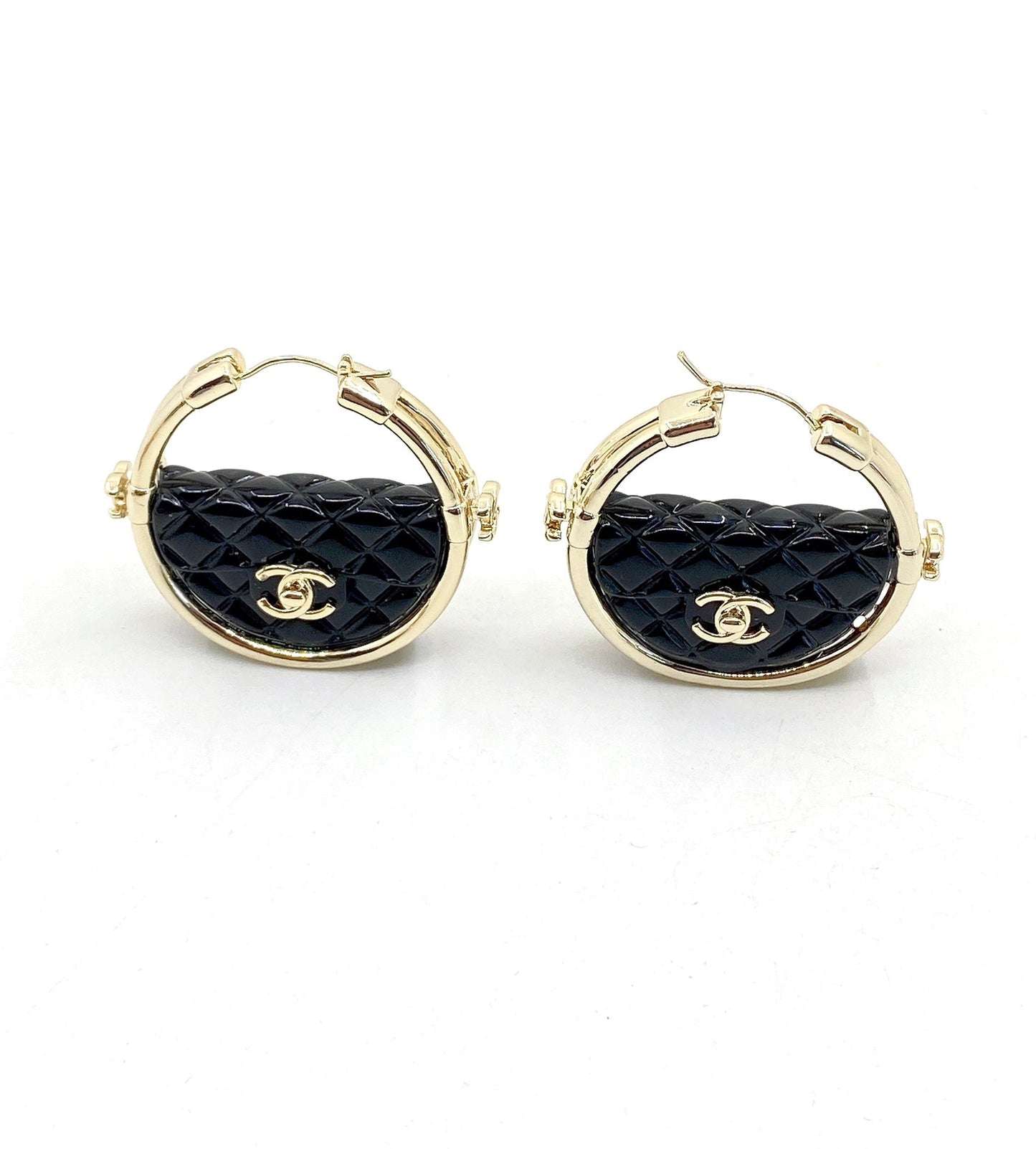 18K Chanel Black Bag Earrings