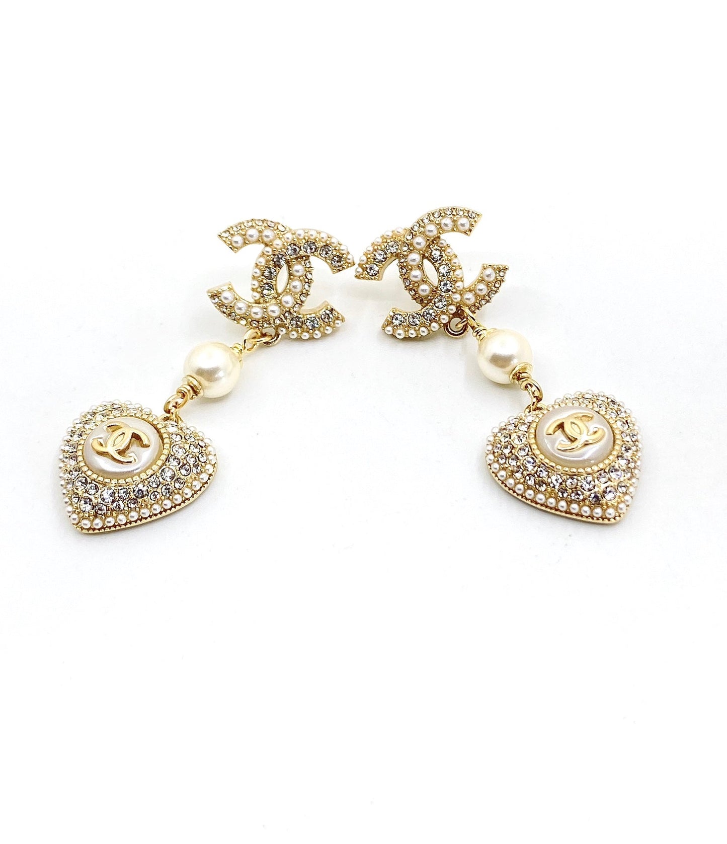 18K Chanel Heart Drop Earrings