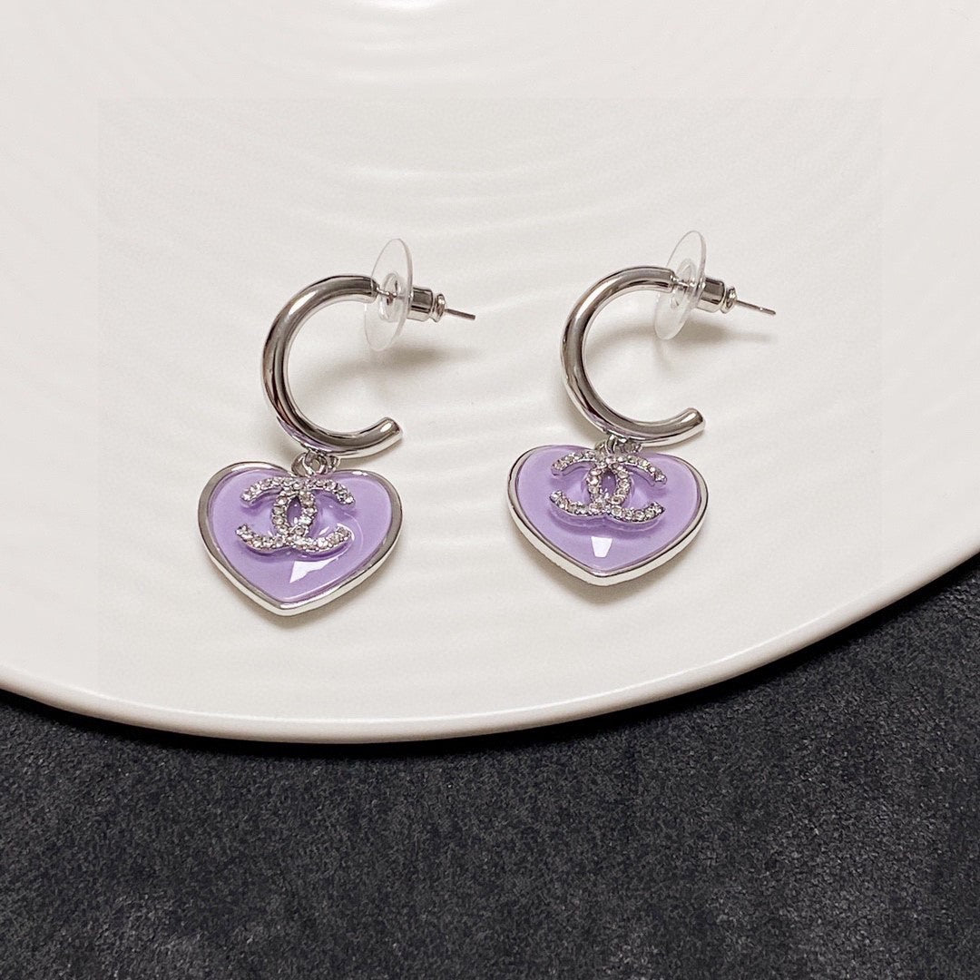 18K Chanel Purple Heart Earrings