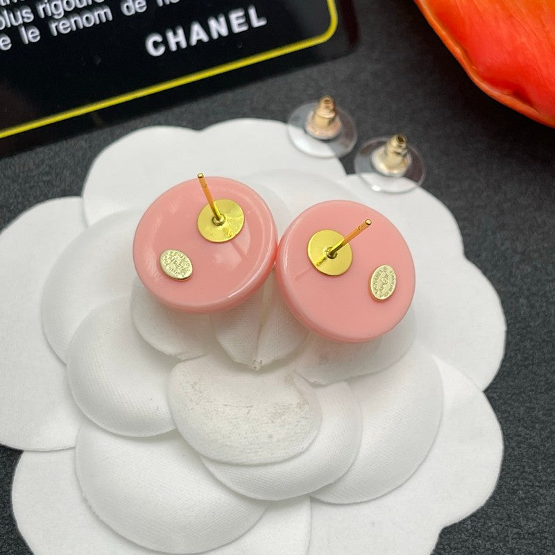 18K Chanel Pink Round Earrings