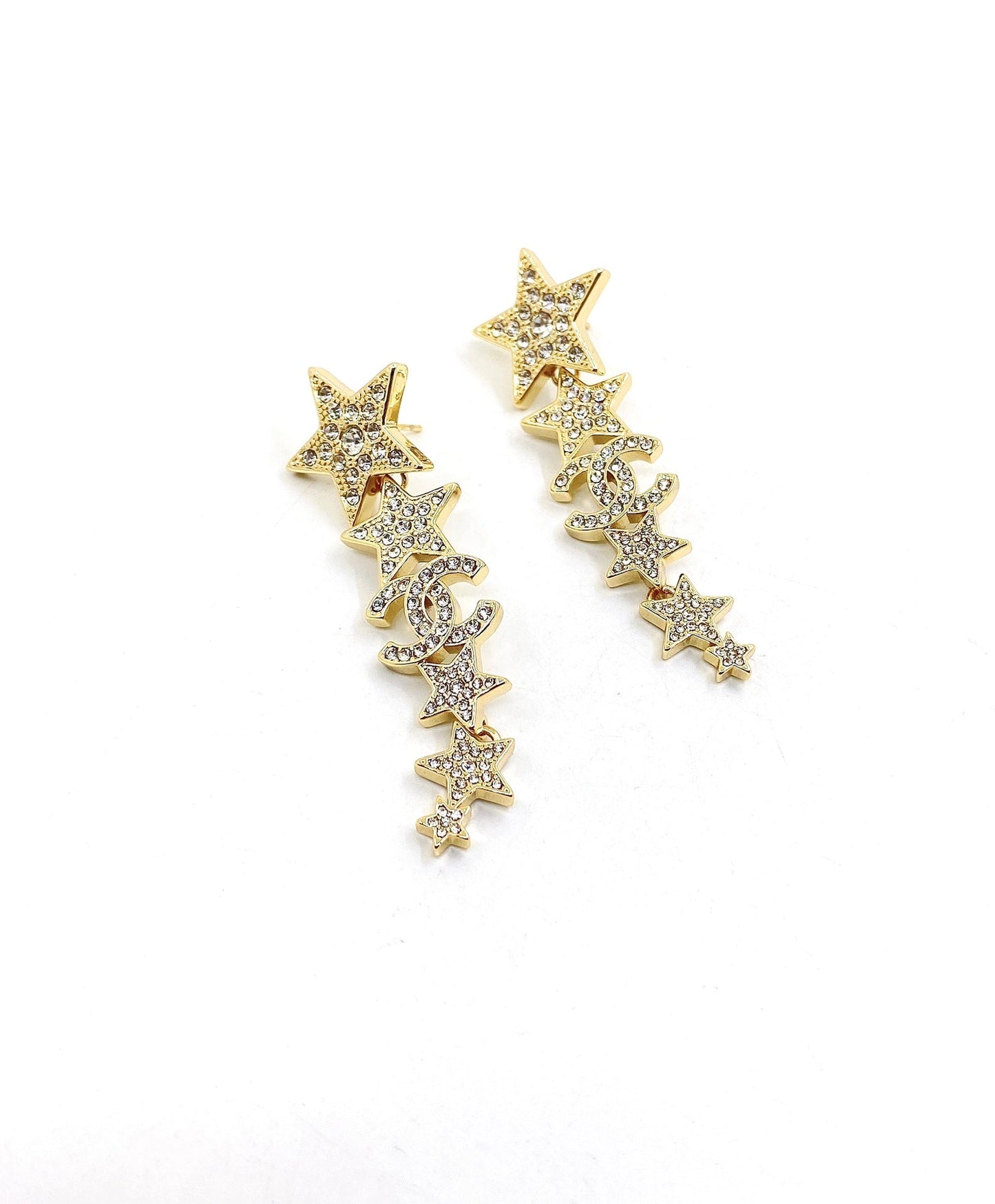 18K Chanel Star Diamonds Long Earrings