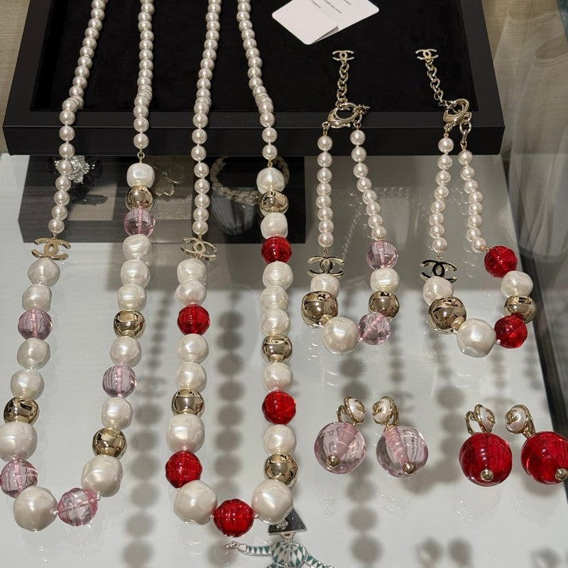 18K Chanel Red Crystal Pearl Choker Necklace
