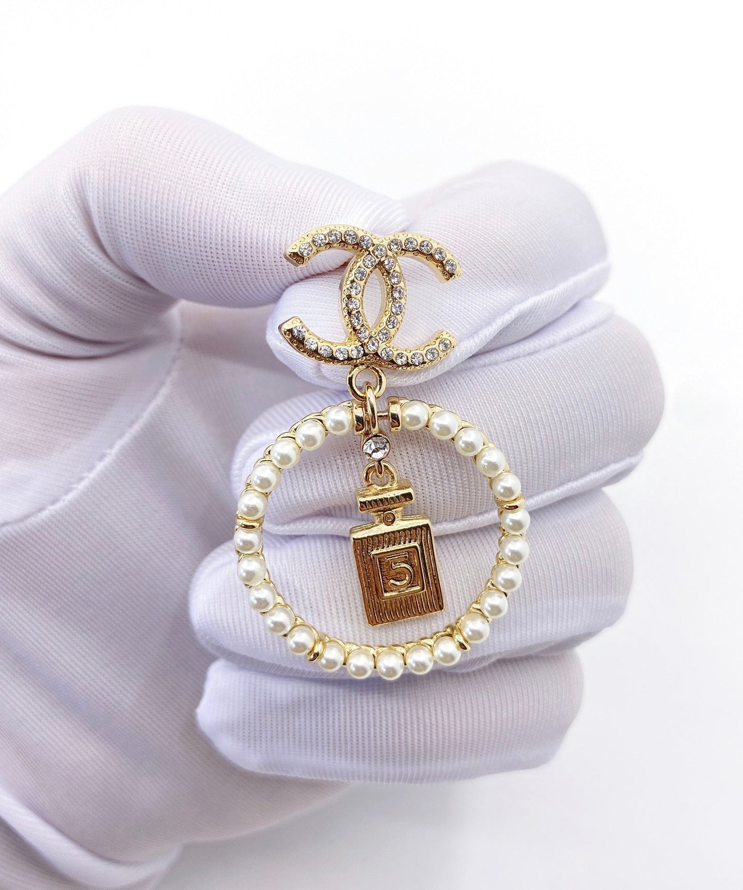 18K Chanel No5 Perfume Pendant Earrings
