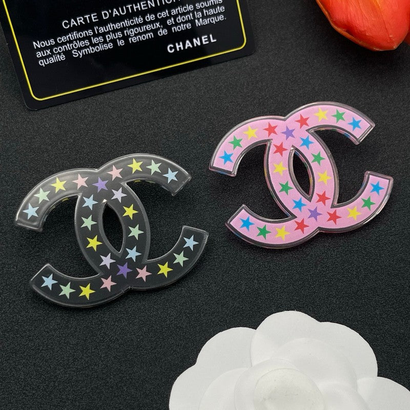 18K Chanel Pink & Black Star Brooch