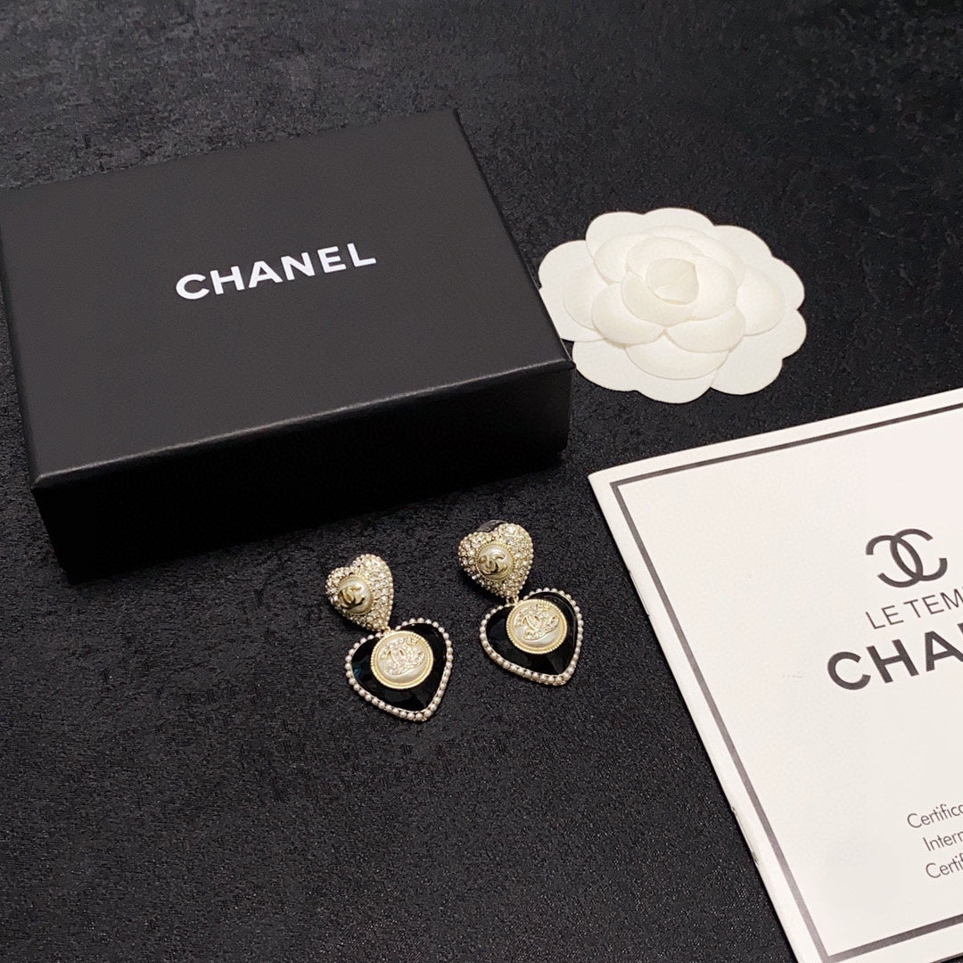 18K Chanel Black Heart Earrings