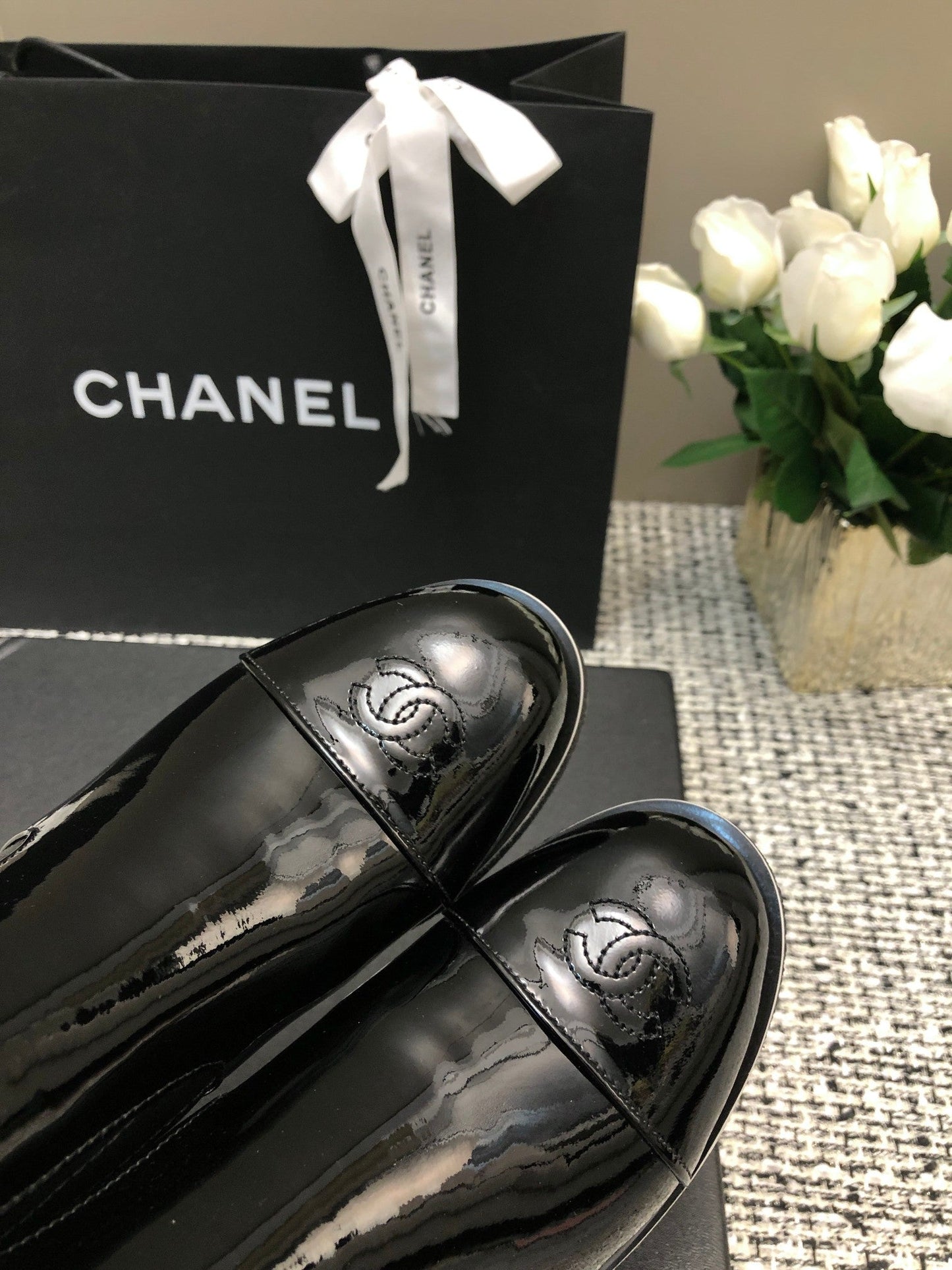 CHANEL ROUND-TOE SHORT BOOTS BLACK SHEEPSKIN