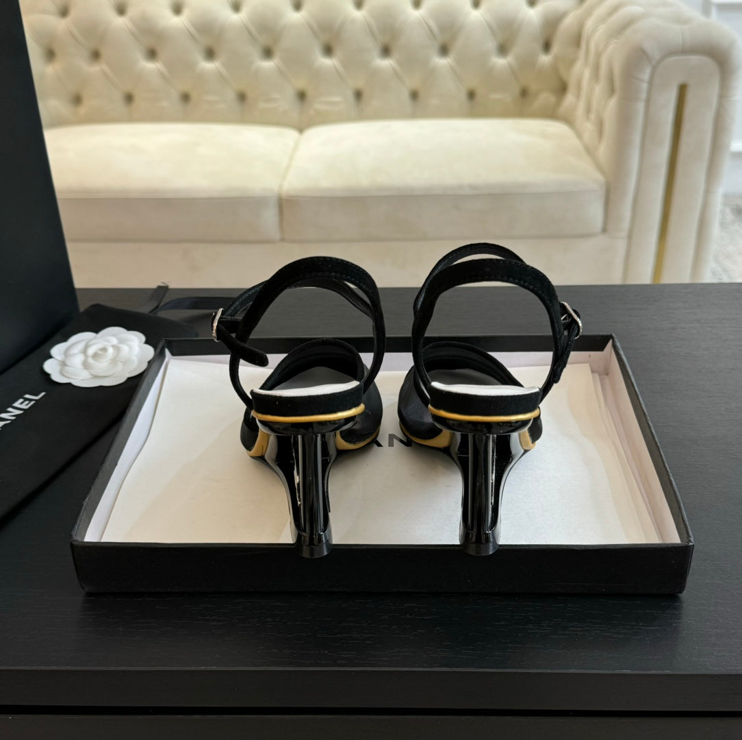 CHANEL Waterproof Platform High Heels Transparent Heel Mesh Black