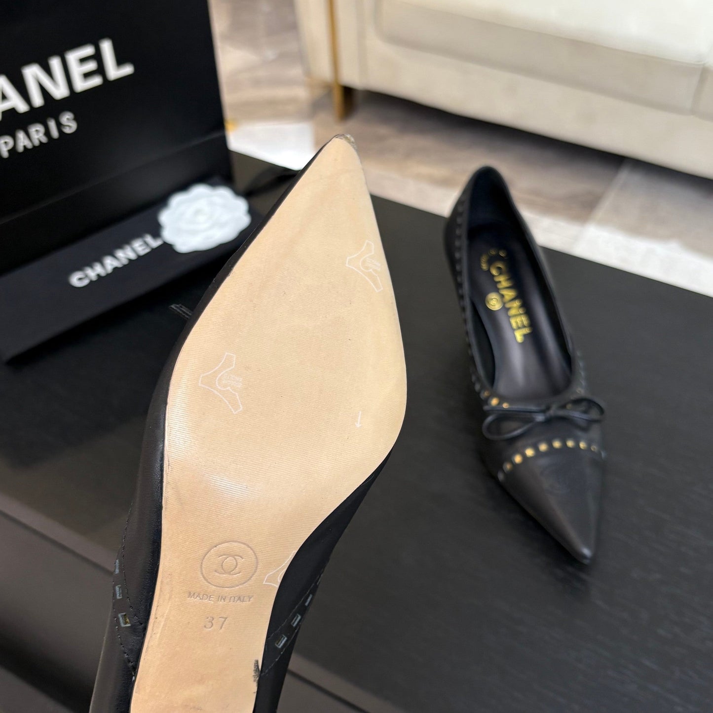 CHANEL HIGH HEEL PUMP 65 MM IN BLACK LAMBSKIN