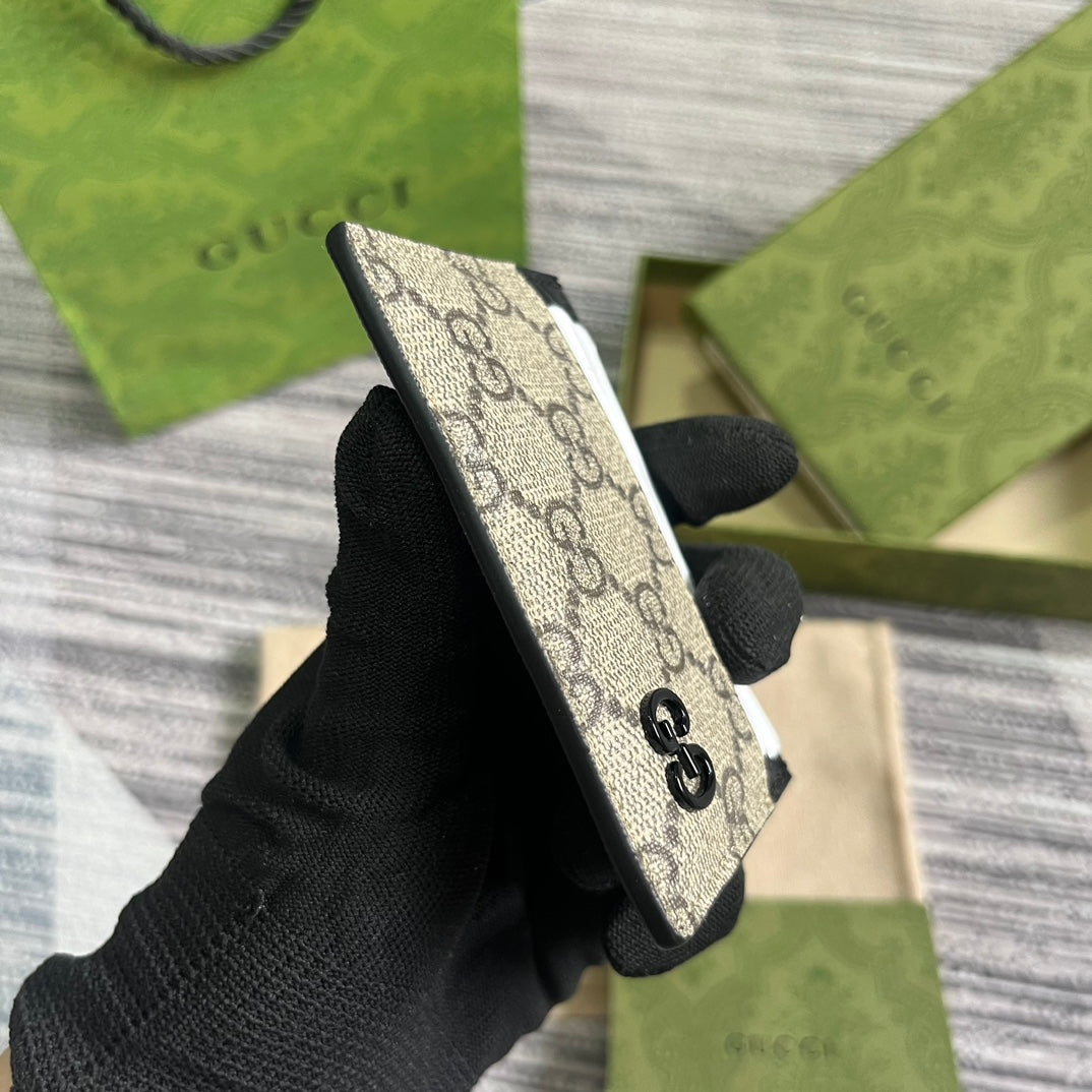 GUCCI CARD CASE 11 WITH DETAIL IN BEIGE BROWN CALFSKIN