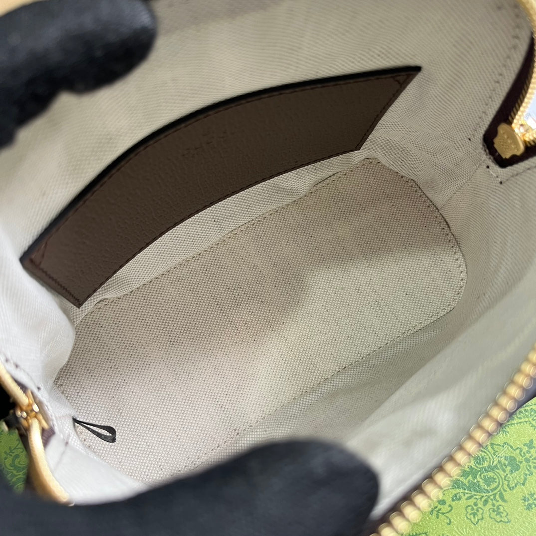 GUCCI OPHIDIA SHOULDER BAG 20 BEIGE AND EBONY SUPREME CANVAS