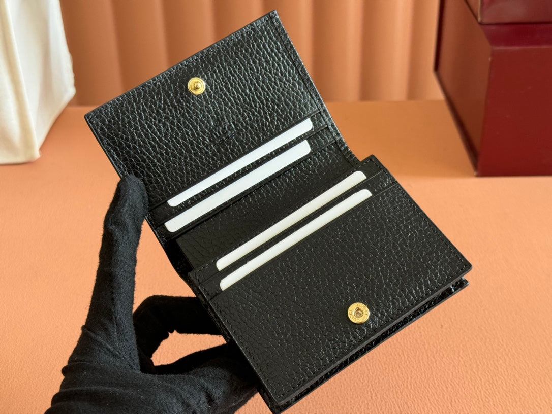 GUCCI MARMONT BI-COLOUR CARD CASE WALLET 11 IN BEIGE EBONY CANVAS BLACK CALFSKIN