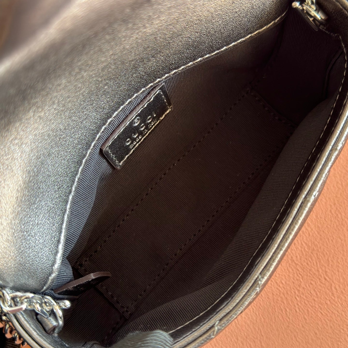 GUCCI 26S MARMONT BAG 16 IN WARM GRAY BROWN LAMBSKIN