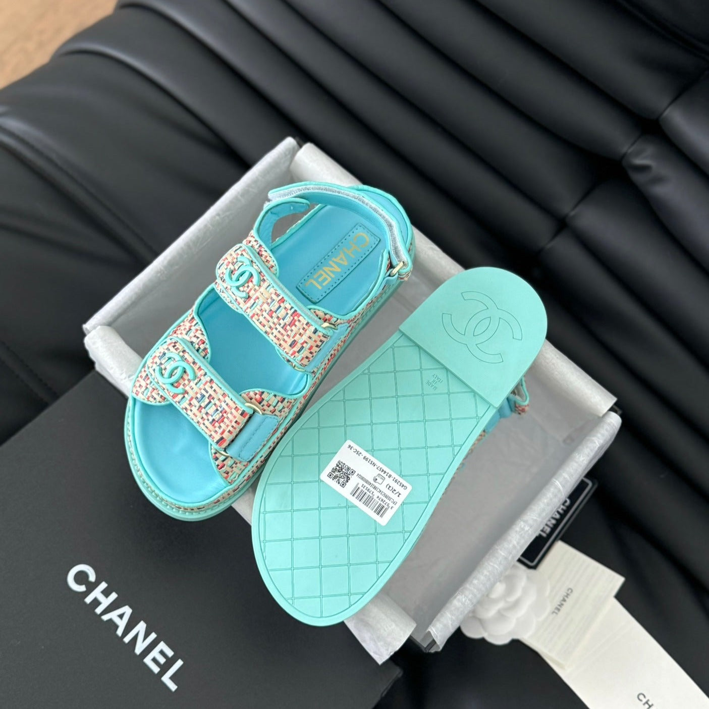 CHANEL Dad Sandals Sheepskin Azure Blue