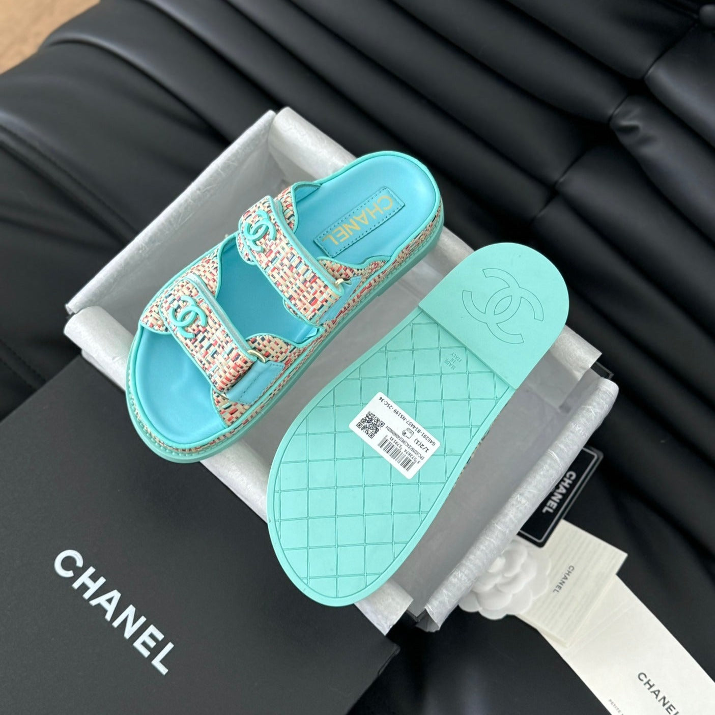 CHANEL Mule Sandals Sheepskin Azure Blue
