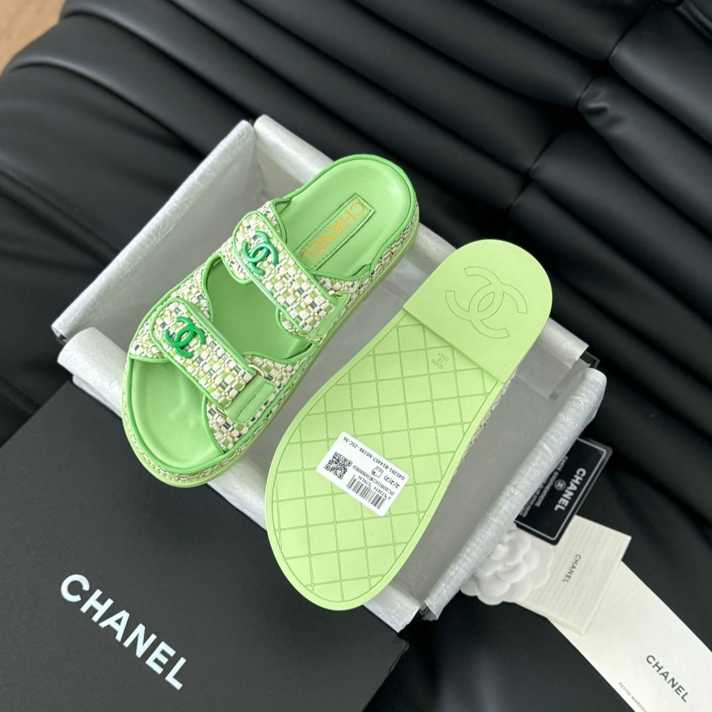 CHANEL Mule Sandals Sheepskin Light Green