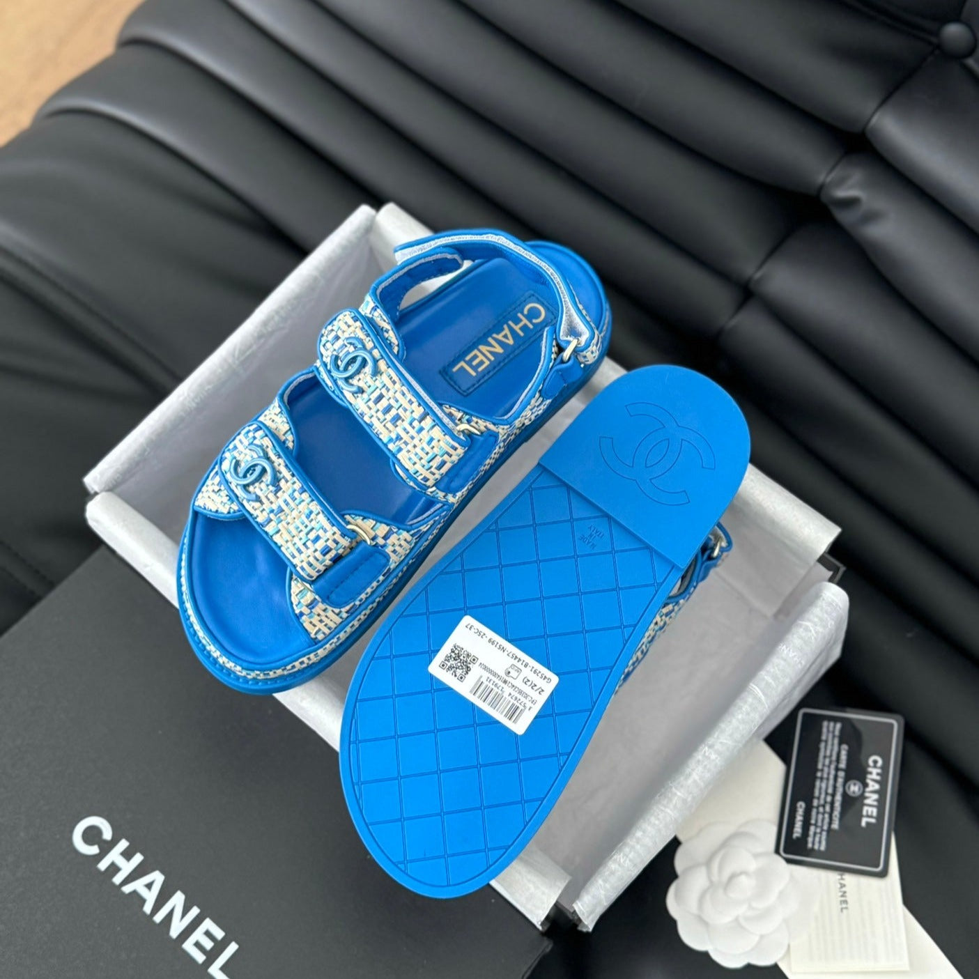 CHANEL Dad Sandals Sheepskin Cobalt Blue