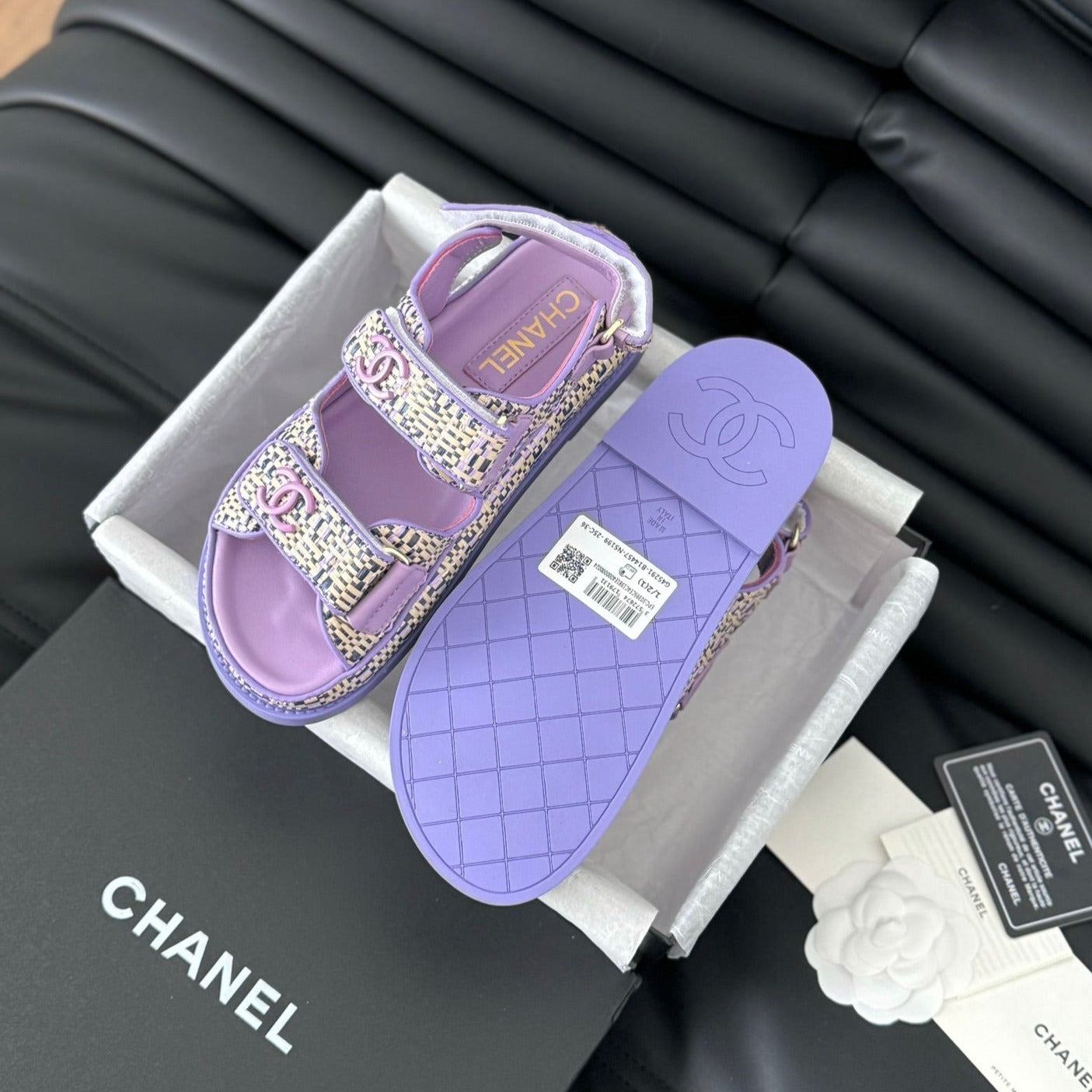 CHANEL Dad Sandals Sheepskin Heather Purple