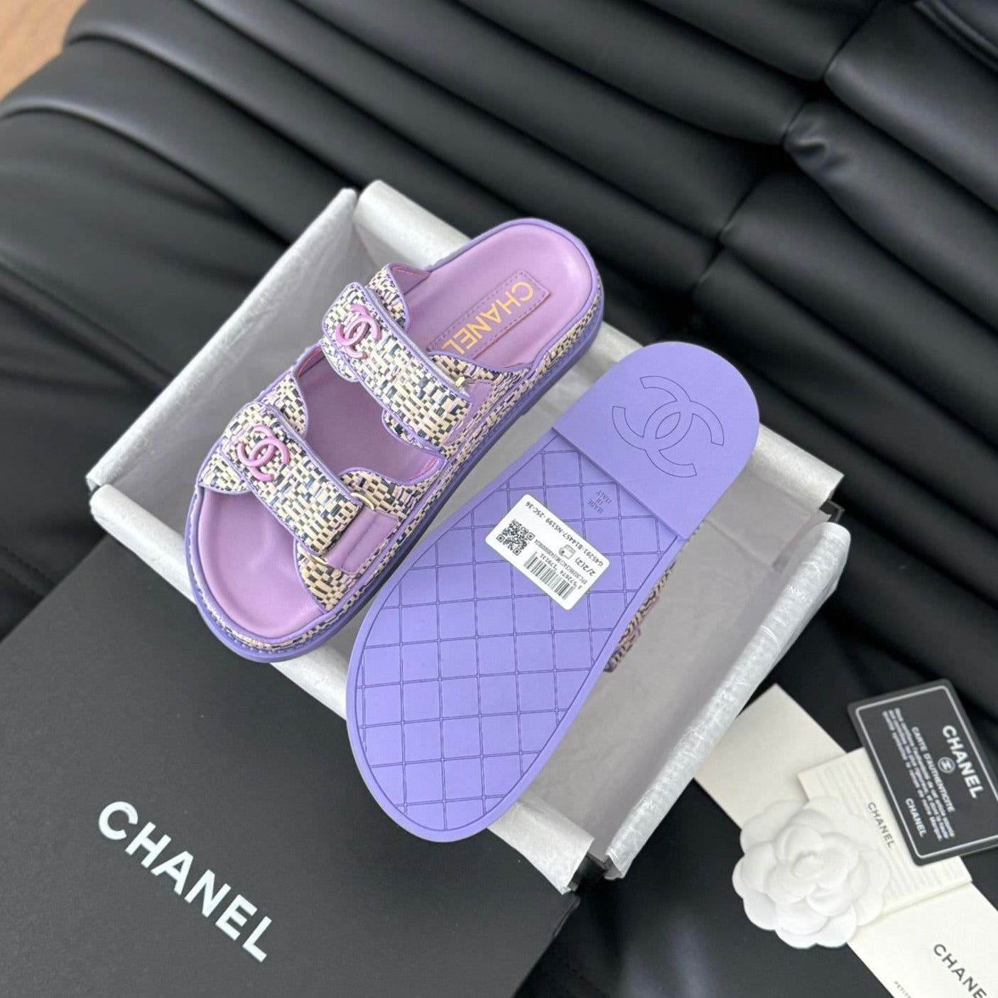 CHANEL Mule Sanndals Sheepskin Heather Purple