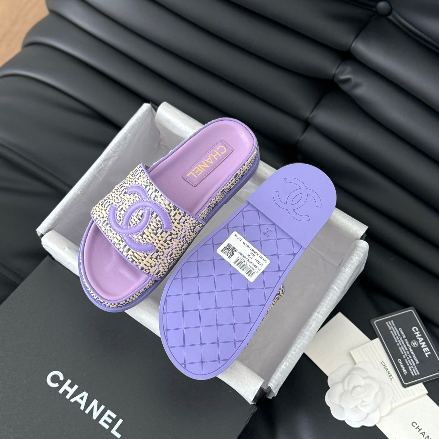 CHANEL Slippers Sheepskin Heather Purple