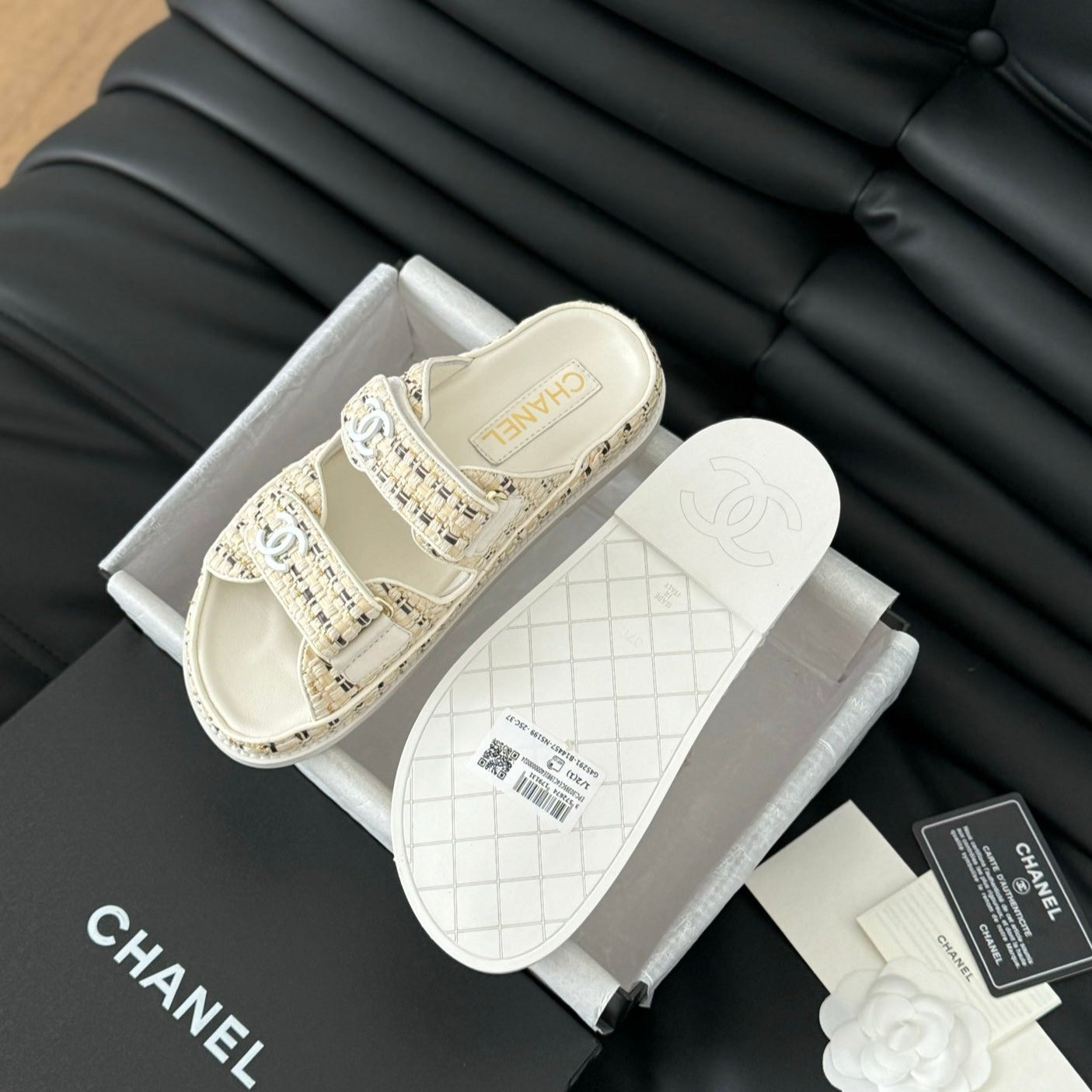 CHANEL Mule Sandals Sheepskin Beige Cream
