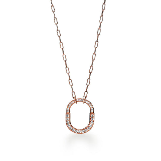 18K Tiffany Lock Pendant Pave Diamonds Necklace