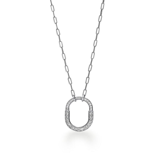 18K Tiffany Lock Pendant Pave Diamonds Necklace