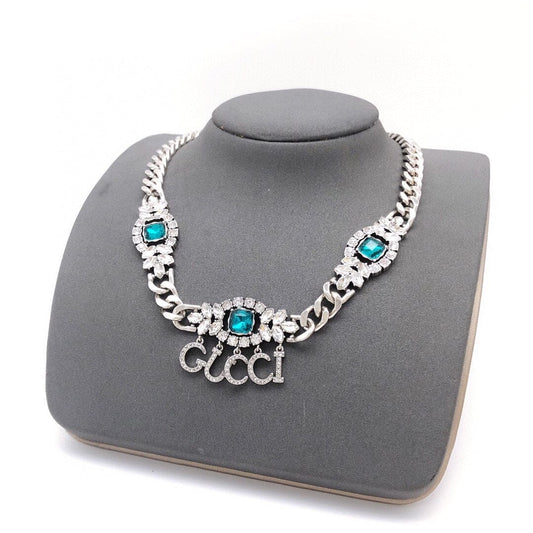 18K Double Gucci Script Diamonds Necklace