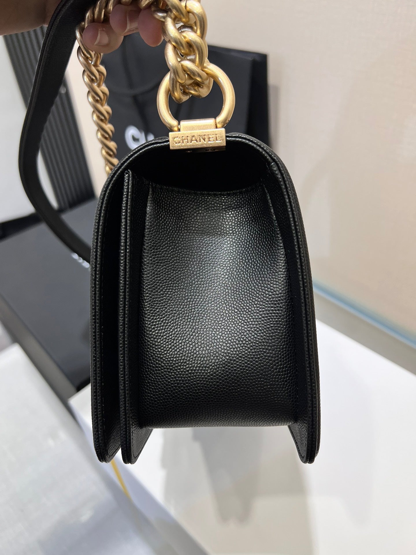 CHANEL BOY BAG MEDIUM 25 BLACK CAVIAR GOLD HARDWARE
