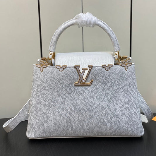 LOUIS VUITTON CAPUCINES MM 31 WHITE TAURILLON GOLD HARDWARE