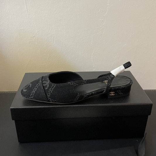 CHANEL slingbacks black denim
