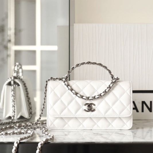 CHANEL WOC 18.5 WHITE LAMBSKIN SILVER HARDWARE