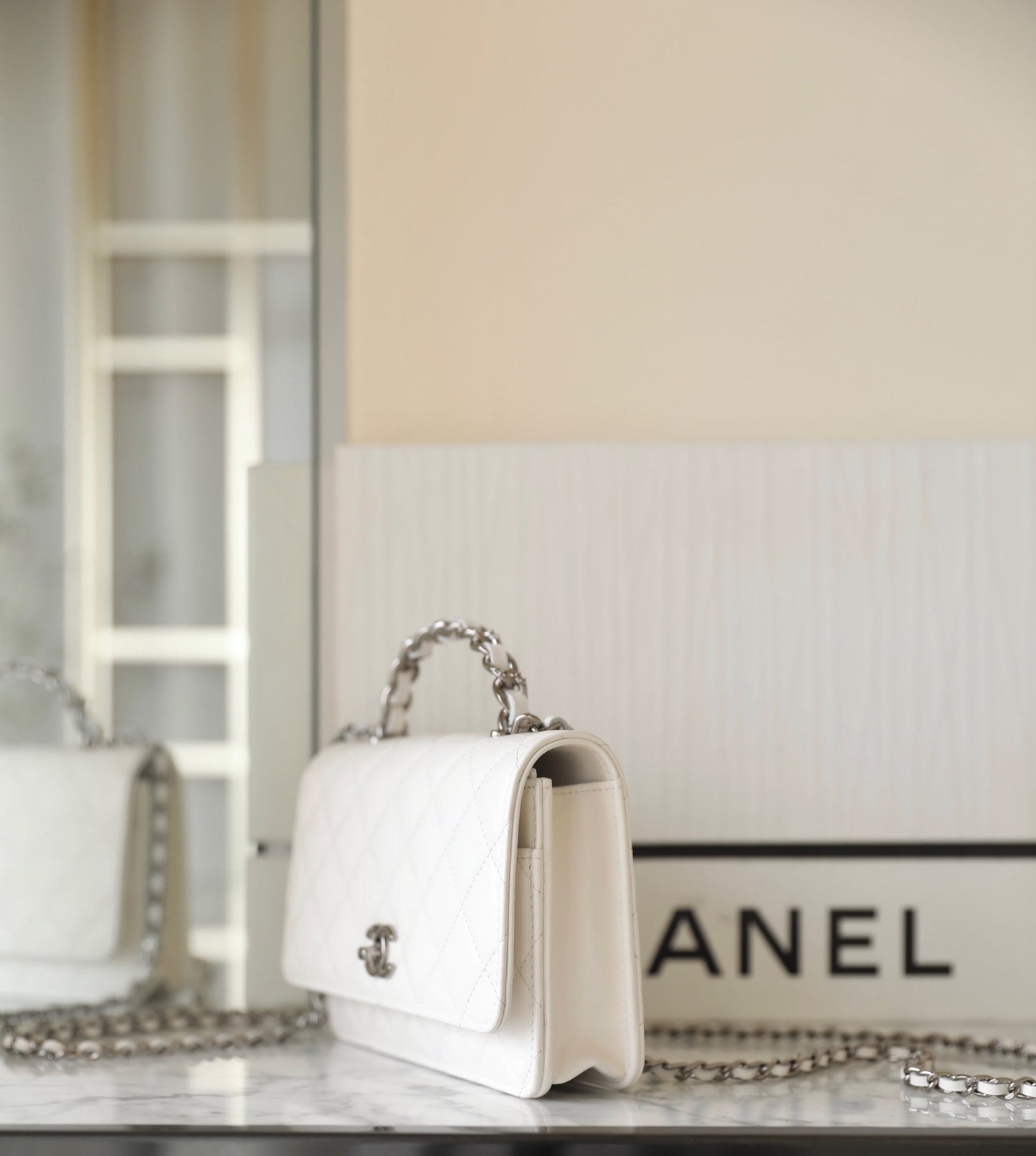 CHANEL WOC 19 WHITE LAMBSKIN SILVER HARDWARE